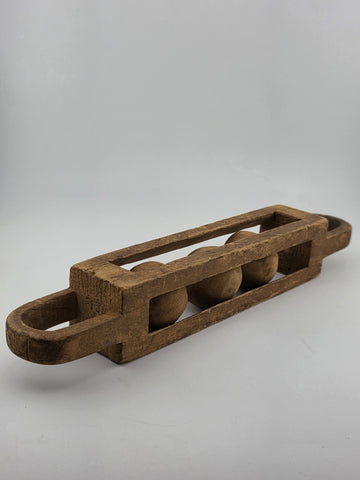 Rare Antique 19th C Folk Art Petite Handcarved Whimsy Ball in Cage Sculptures