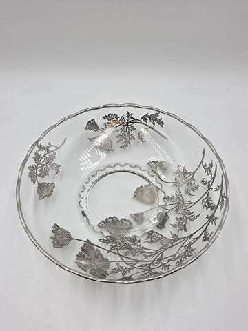 Sterling Silver Overlay Glass Bowl/ Plate Silver Edge excellent Cond. 12.5 Inch
