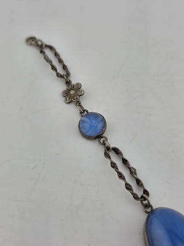 Vintage Gorgeous Art Deco Sterling Silver Faux Star Sapphire  Glass Bracelet
