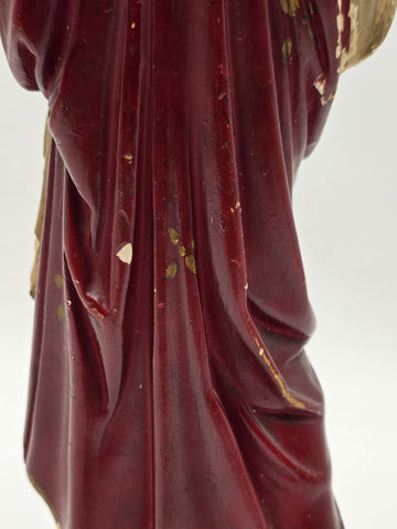 Antique 1930's Sacred Heart Jesus Chalkware Statue 13” Painted Religious Figure