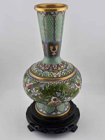 Gorgeous Mid Century Chinese Cloisonne Vase Featuring Flowers & Butterflies