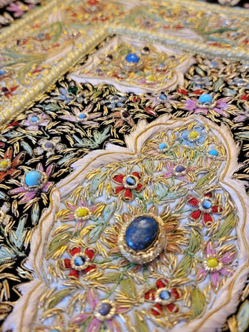 Vintage Oriental Golden 100% Silk Embroided Patchwork. Great Mother's Day Gift.