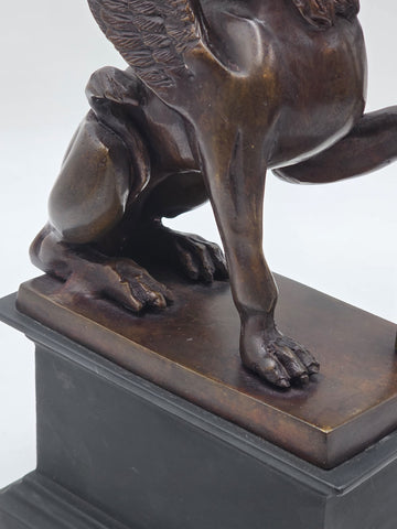 Rare Pair of Antique Late 19th C Heavy Bronze Griffin bookends/ Candleholders.