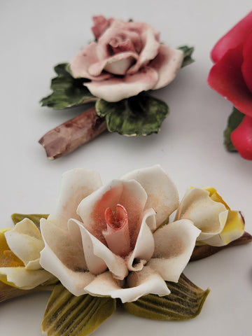 Vintage Various Capodimonte Porcelain Multico Rose Figurines - "Made in Italy".