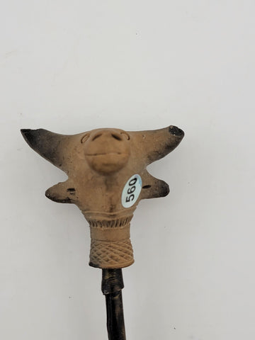 Rare Antique 19th C Bull Head Smoking Terracotta Clay Pipe W 2 Extra Pipes.