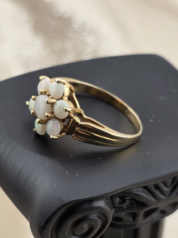 Private: Antique 10K Solid Gold Natural Opal Cluster Ring Floral Estate Size.