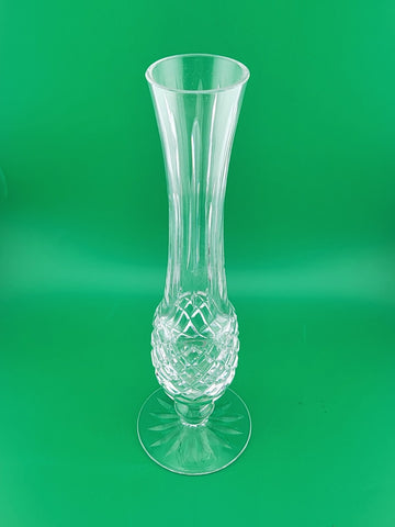 Vintage Waterford Crystal Criss-Cross Cut Pedestal Bud Vase - 9 1/4 in. Signed