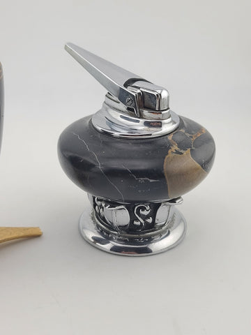 Pair Ronson Mid Century Marble Table Lighter England USA Atomic Barware Untested