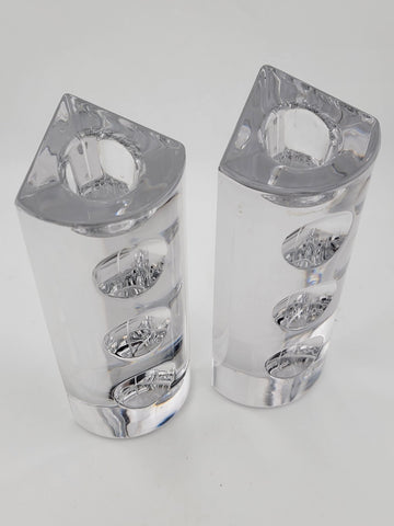 Set Of 2 Towle Full Lead Crystal Column Candlestick Holders. Austria