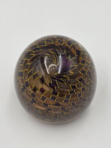 Signed Nichols Studio Art Glass Paperweight Purple Gold Vortex Swirl 4" WCU