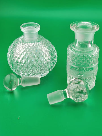 Antique Set Of 2 Cut Glass Perfume Bottle W Stoppers. Made In Czechoslovakia