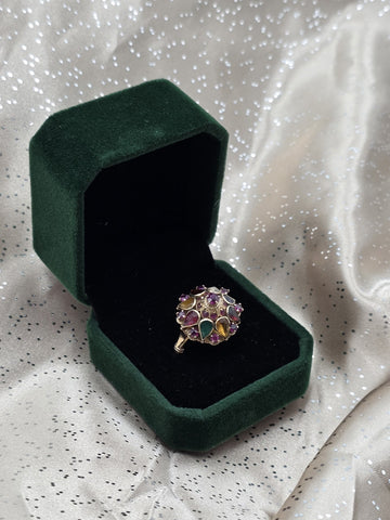 Vintage 14K Gold Multi Gemstone Dome Cluster Ring Garnet Amethyst Citrine Sz 7