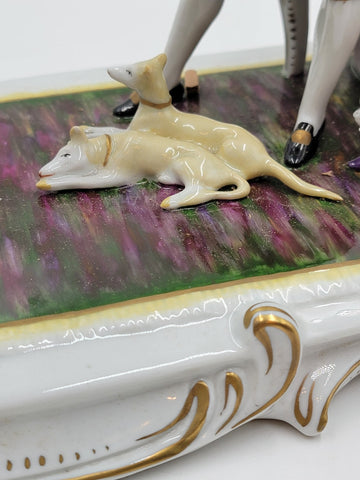 19th Century XL Sitcendorf German Hand Painted Porcelain & Lace Figural Grouping