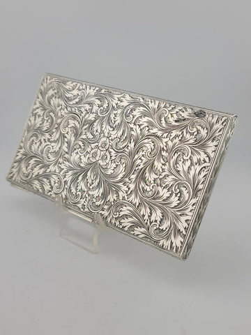 Amazing Antique European 800 Silver Cigarette Case Deep Hand Engraving 203 g.