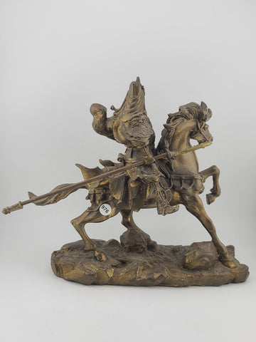 Antique 9" Chinese Ancient Bronze Guan Gong Yu Warrior God Ride Horse Statue
