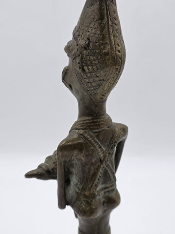 Vintage 1950's West African Bronze Ritual Staff Mother & Child Figural Sculpture