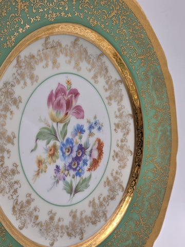 Set Of 6 Vintage Le mieux China 24K Gold Trim Mint Green Floral Cabinet Plates