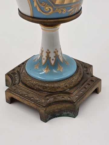 Antique 19th C Louis XV Style Sevres Porcelain Vase W Gold Gilt Ormolu Mounts.