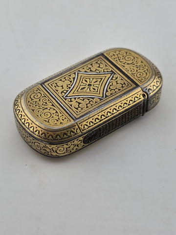 Rare Spanish Damascene Gold Inlaid Steel Vesta Match Safe Case Toledo c.1880