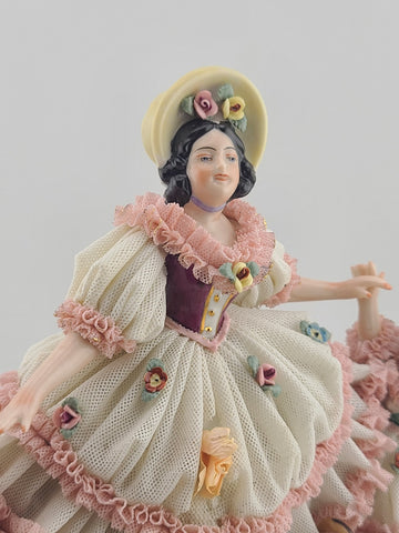 Rare Antique Dresden Porcelain Germany Lace Mother with Daughters and Flowers