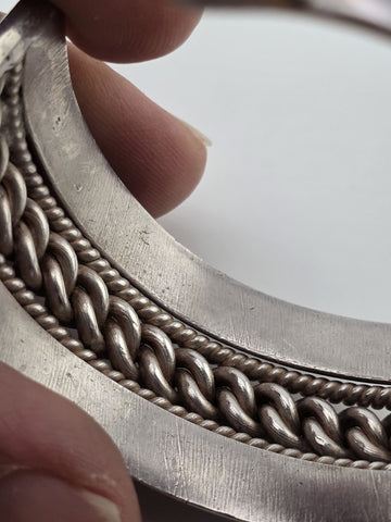 Heavy Native American Triple Beaded Silver 0.999  Cuff Bracelet 92g Navajo Style