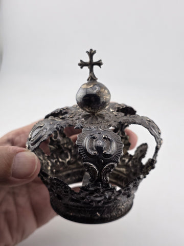 Rare Antique Spanish Colonial Silver Santo Madonna Crown Rare Cross Orb 19th C