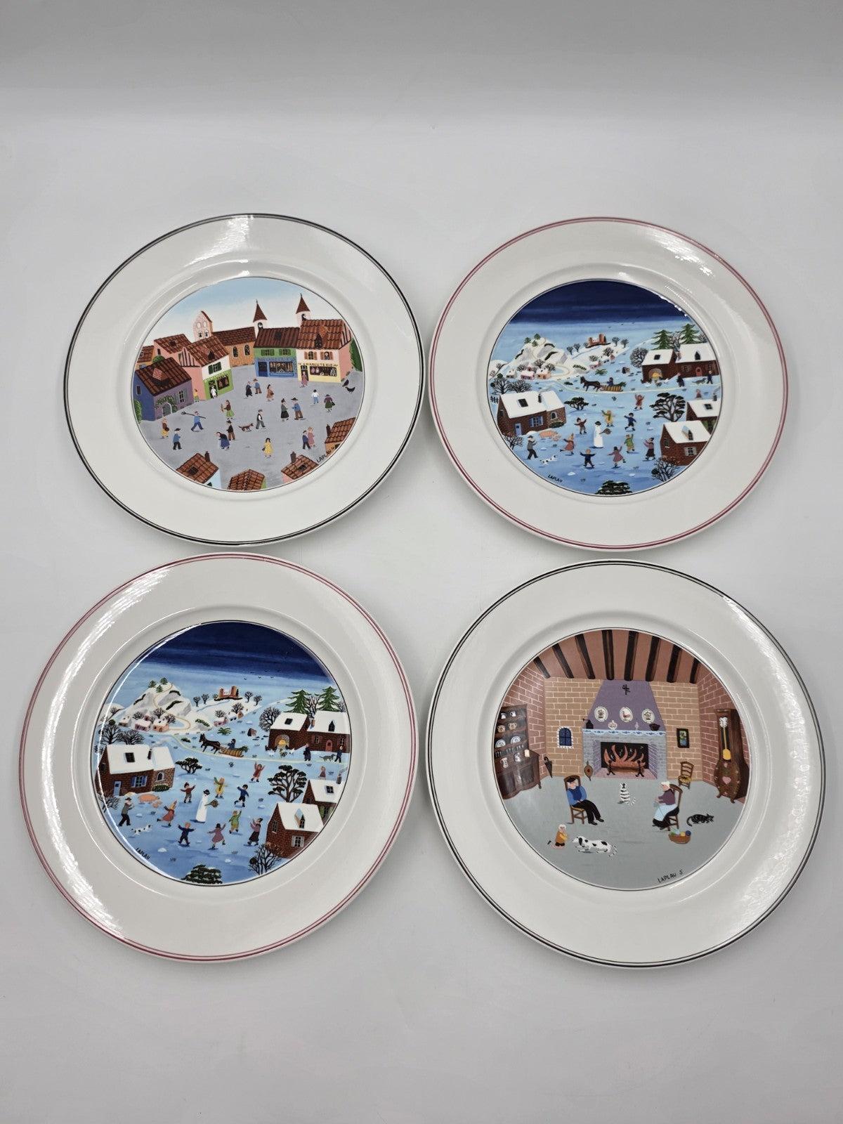 Villeroy & Boch Naif Laplau 4 Dinner Plates Christmas Village Noah Ark 10.5 Inch
