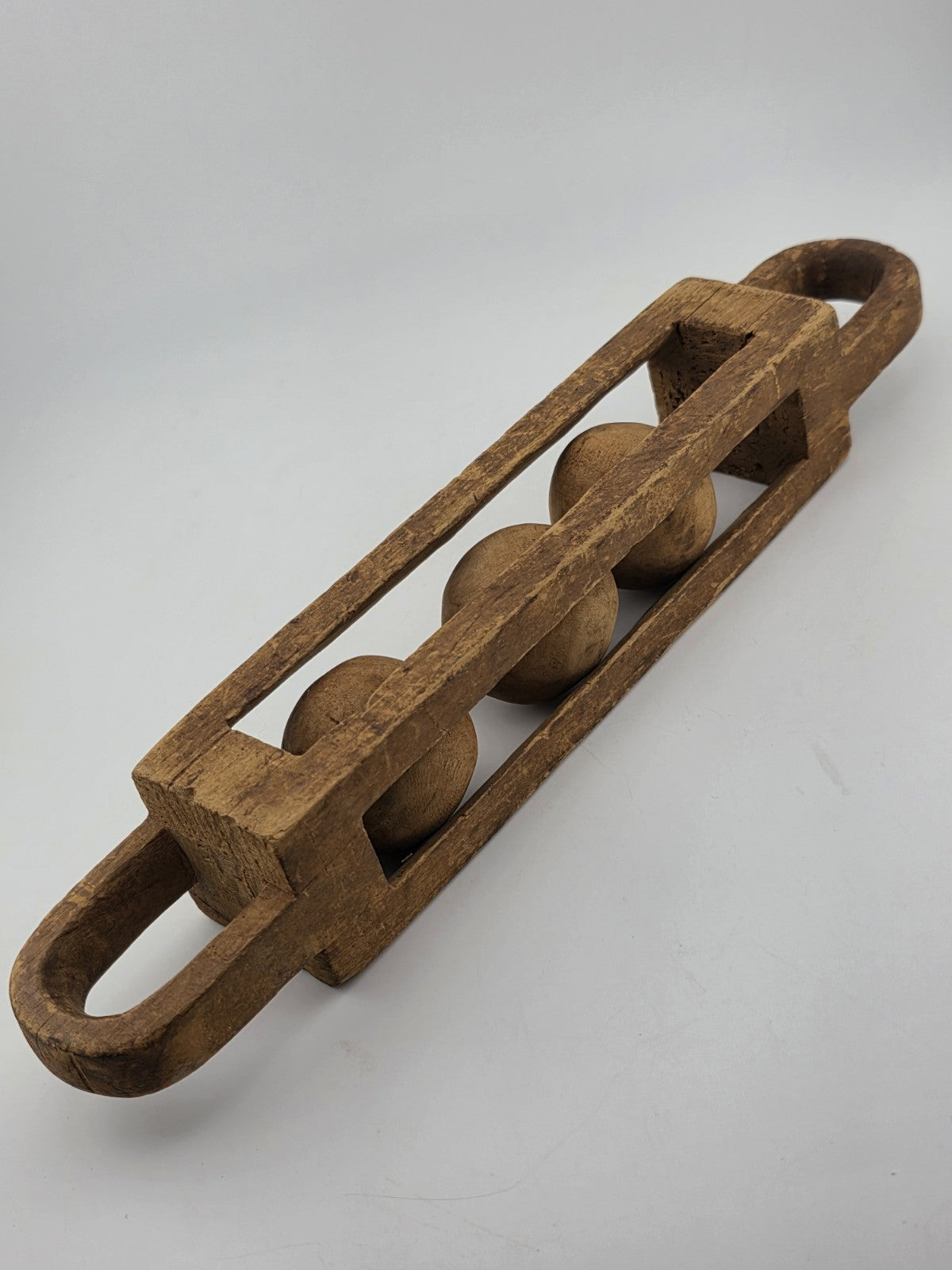 Rare Antique 19th C Folk Art Petite Handcarved Whimsy Ball in Cage Sculptures