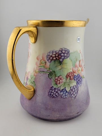 Antique MZ Austria Porcelain Pitcher W Hand Painted  grapes. Monogrammed. 1929