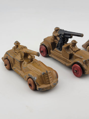 Rare Set Of 3 Antique 1930's Barclay Manoil Armored Cars & Anti-Tank Gun Cars.