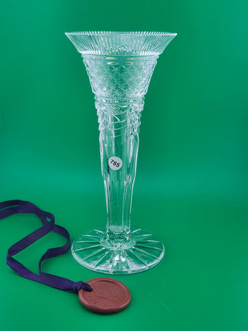 Rare William Yeoward Crystal 8" Trumpet Bud Vase Diamond Cut Fluted Rim England