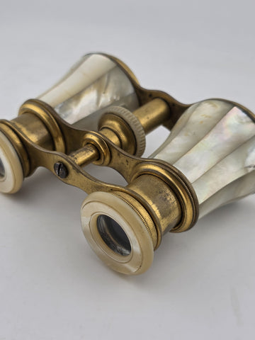Antique French Victorian 1880–1910 Mother of Pearl Opera Glasses Brass Binocular
