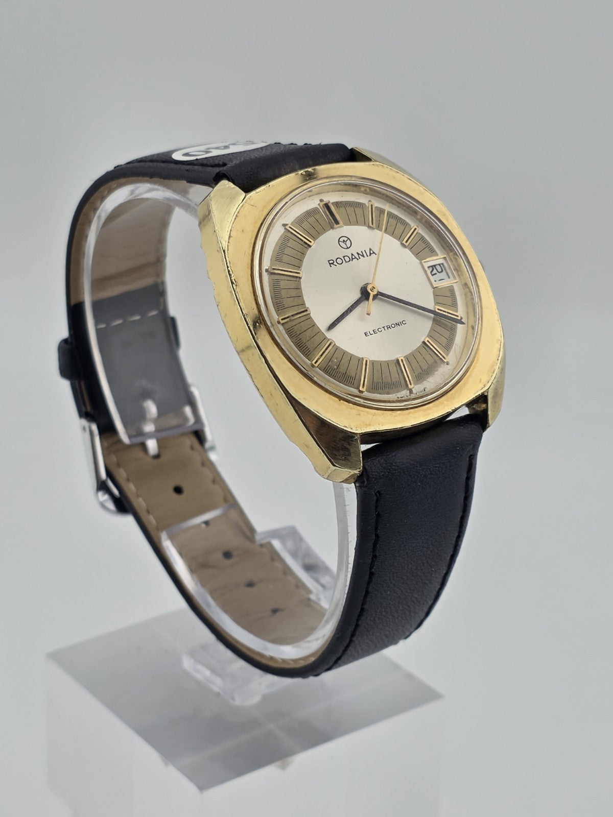Vintage Rodania Electronic Swiss Made Gold Plated Date Men's Watch Running 34mm