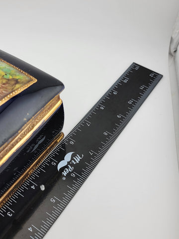 19 Century Germany Ornate Cobalt Blue Hand Painted 22K Gold Trinket/ Jewelry Box