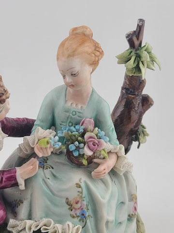 Antique Capodimonte Boy and Girl Porcelain Figurine Romantic Scene W 5”