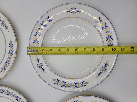 Rare Set of 4 Royal Crown Derby Tiffany Co. Blue Gold Dinner & Bread Plates A537