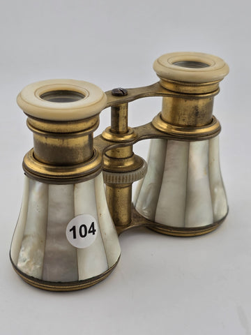 Antique French Victorian 1880–1910 Mother of Pearl Opera Glasses Brass Binocular