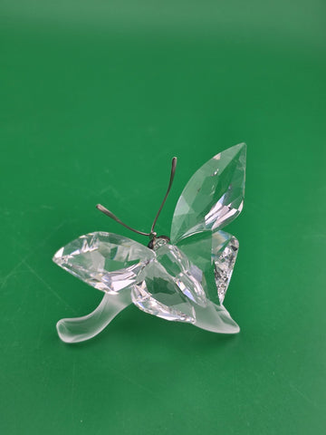SWAROVSKI Austria Crystal Butterfly on Frosted Leaf Figurine