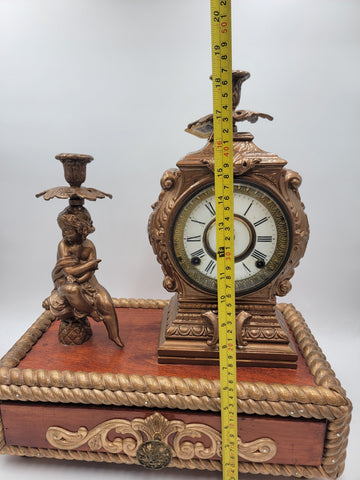 Antique 19th c. F Kroeber Clock Co New York Figural Mantle Clock W Drawer. Works