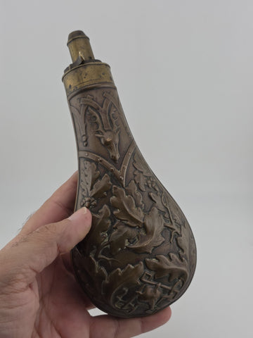 Rare Antique Original U.S. Mexican-American War “Stag & Oak Leaf” Powder Flask
