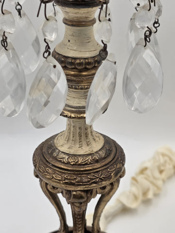 Antique Victorian Converted Table Lamp Etched Glass Shade Prism Drops 24"