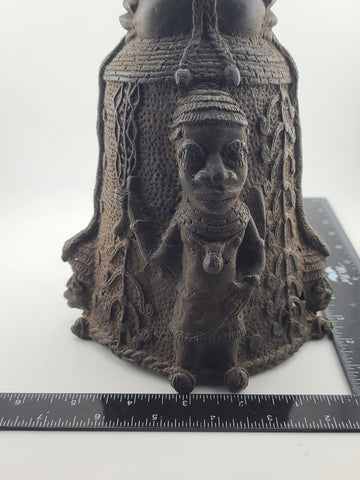 Vtg 1930's West African Bronze Ceremonial Bell Benin Yoruba Style Hand Cast 9in