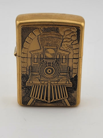 UNFIRED 1995 SOLID BRASS ZIPPO WIND PROOF LIGHTER GREAT AMERICAN TRAIN W BOX