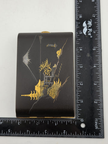 Antique AMITA Japanese Komai Damascene Mixed Metal Cigarette Case W Mount Fuji
