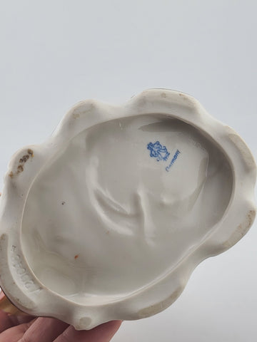 Antique Sitzendorf Germany Porcelain Musical Couple Figurine Lace Harp Flute