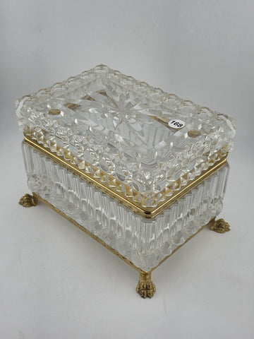 French Baccarat Style Jewelry Casket Footed Box Heavy Crystal Glass Hinged Lid