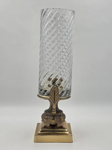 Antique 17" Crystal Hurricane Vase Lamp Base Brass Urn Hollywood Regency Decor