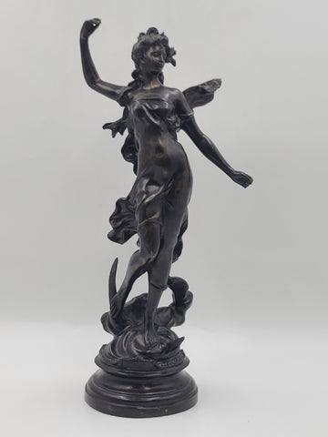 Auguste Moreau Diane Art Nouveau Bronze Dancing Woman Sculpture French C1900