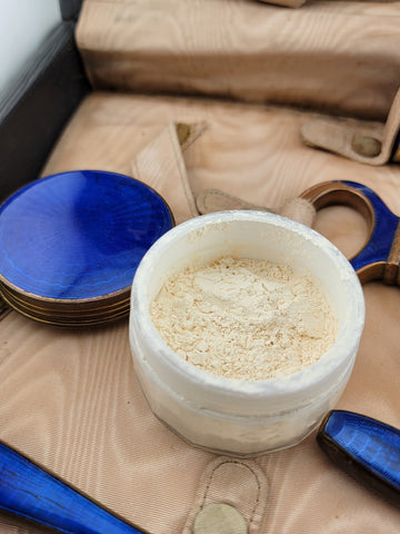 Antique Hard Cased Blue Enameled 1930s Vanity Set. Extremely Rare. VG Condition