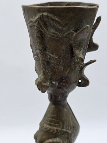 Vintage 1950's West African Bronze Ritual Staff Mother & Child Figural Sculpture